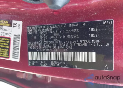 2021 Toyota Highlander Platinum from USA, damaged, VIN 5TDFZRBHXMS144360